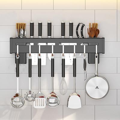 Stainless Steel Knife Holder Multi-functional Kitchen Knife Holder Wall-mounted Knife Holder with Hook Non-hole Mounting