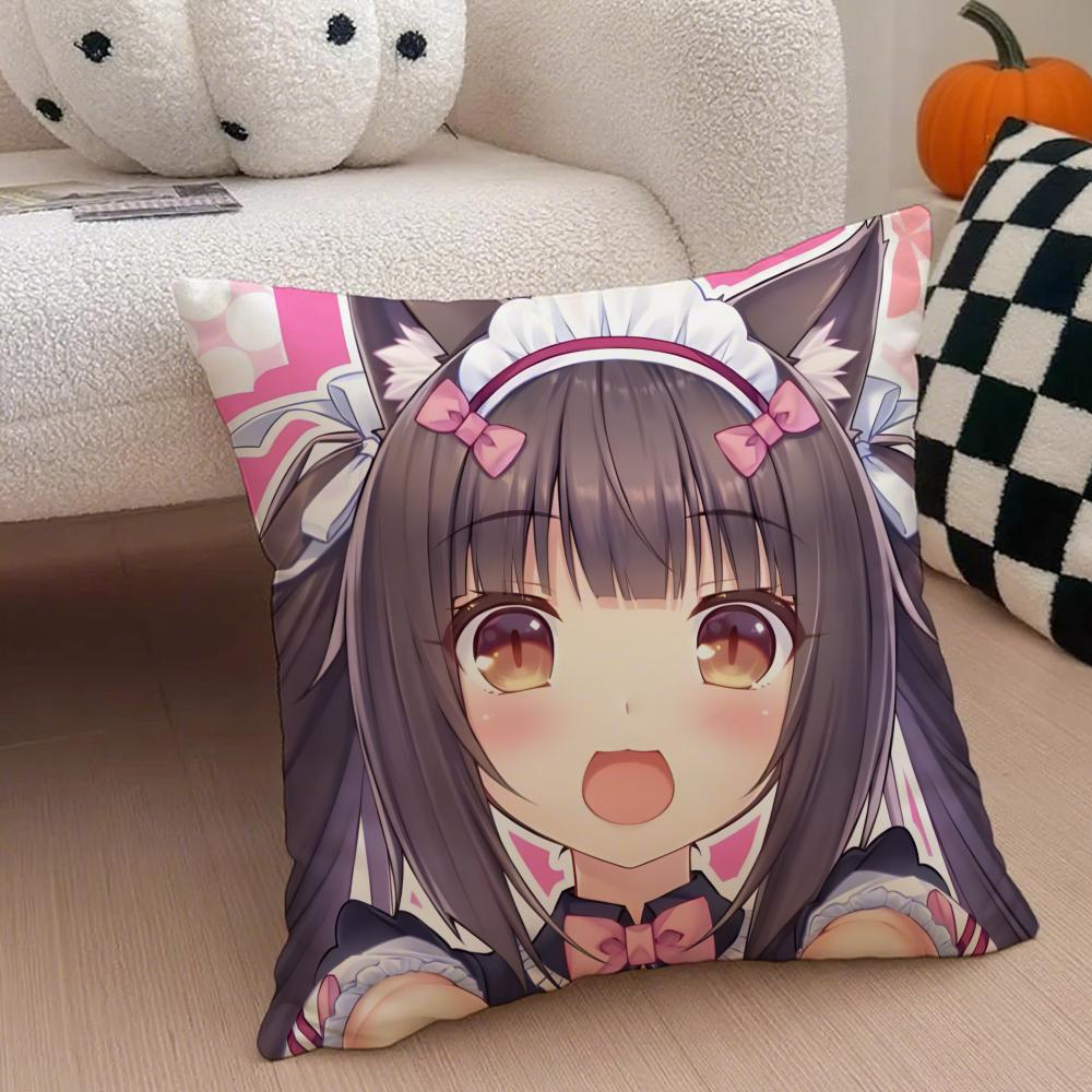 Cute Japanese Visual Novel Anime NNekopara Cushion Cover Throw Pillow Cover Hidden Button Durable Polyester Chair Cushion