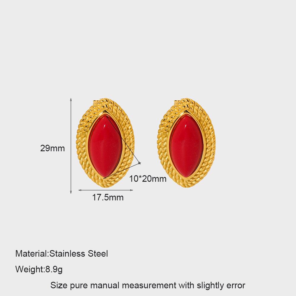 18K Gold Plated Black and Red Horse Eye Resin Stainless Steel Stud Earrings