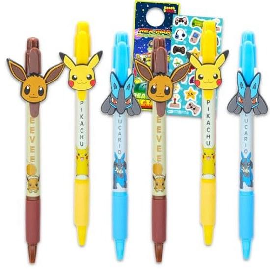 Pokemon Pen Set - Ball 6-Piece Kids Gift Pikachu Gengar Eevee Plus Stickers Party Souvenir