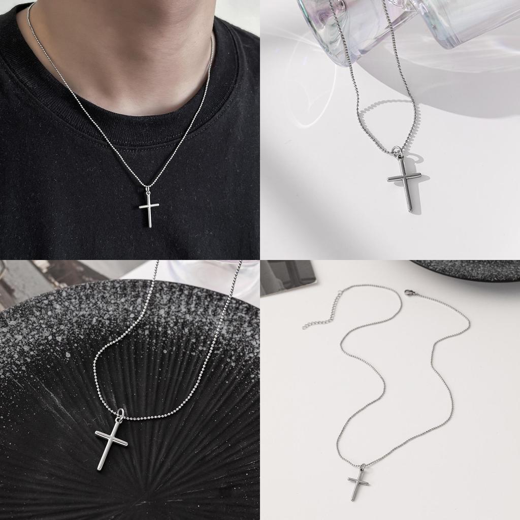 Collana Ciondolo Croce Acciaio Titanio Catena Minimalista Per Uomini Donne