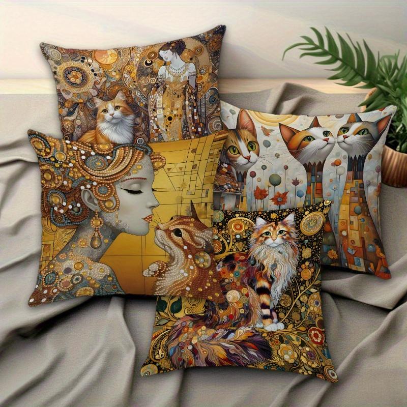 1/4pcs Artistic Cat-Printed Pillowcases Sofa cushion cover home bedroom room decoration
