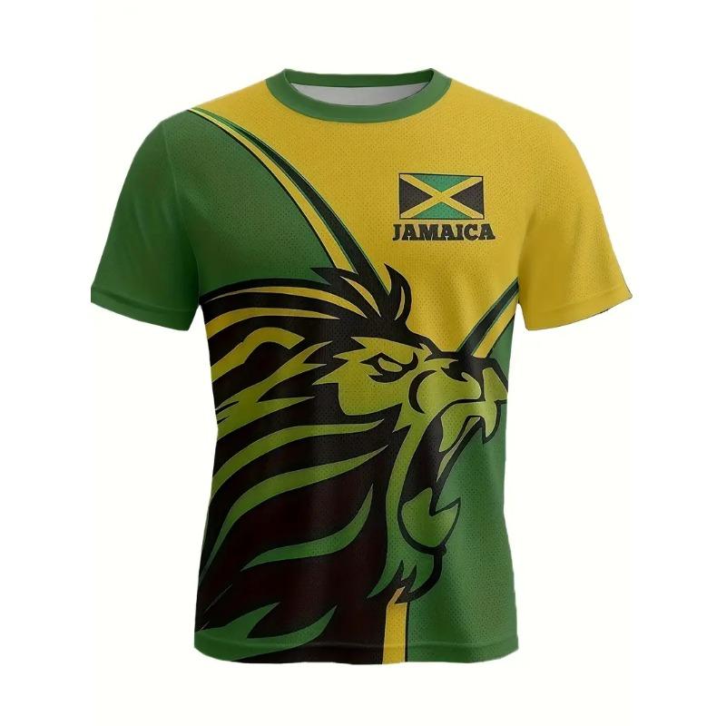 Men'S Flag Graphic Green Yellow & Black Short Sleeve Crew Neck Casual & Business Wear Summer Women's Jamaican T-Shirt