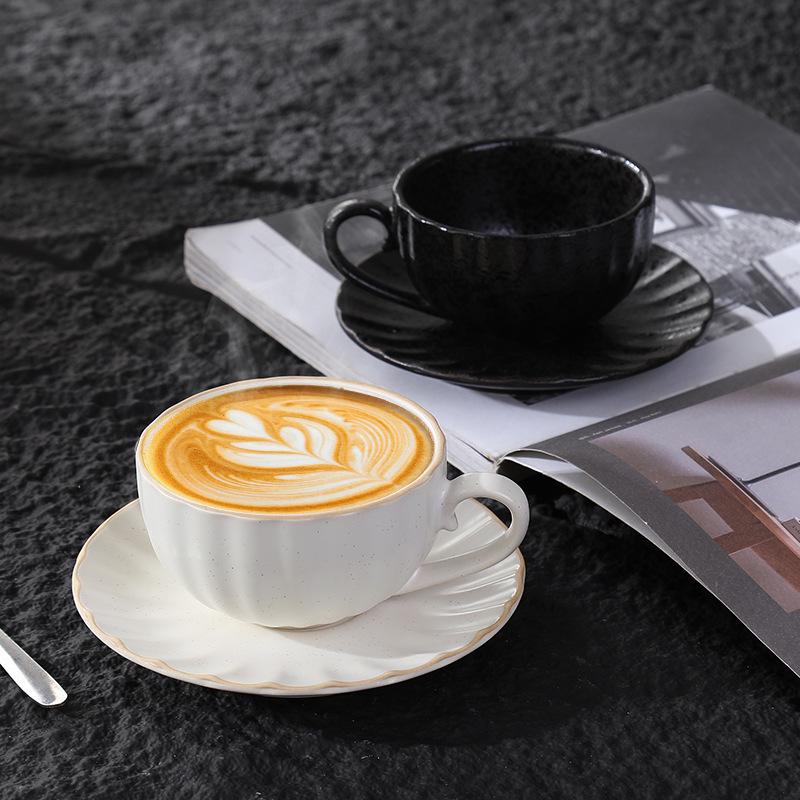 Retro Japanese Ceramic Coffee Cup & Saucer Set - Light Luxury Underglaze Design.