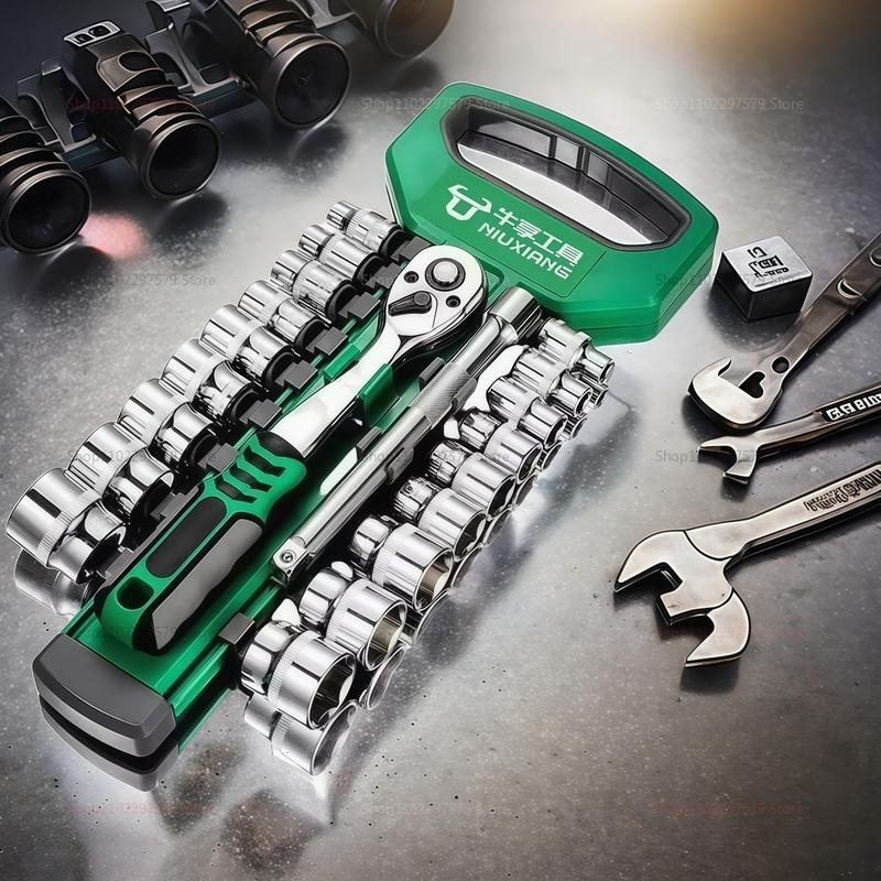 12/29/21pcs Socket Ratchet Handle Wrench Set 1/4" 3/8" Tools Repair Ratchet Set Car Repair Hand Tools Spanner Sleeves Head Tool