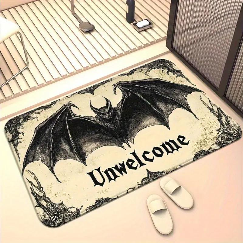 Halloween Bat Spider Web Unwelcome Gothic Mat Vintage Horror Decorative Non-Slip Carpet Rug Haunted House Floor Mat Door Mat
