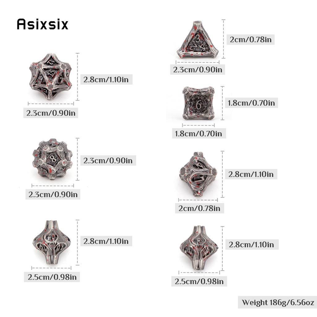 7 Pcs Silver Red Tree Stump Root Metal Dice Solid Metal Polyhedral Dice Set Suitable for Role-Playing RPG Board Game Card Game