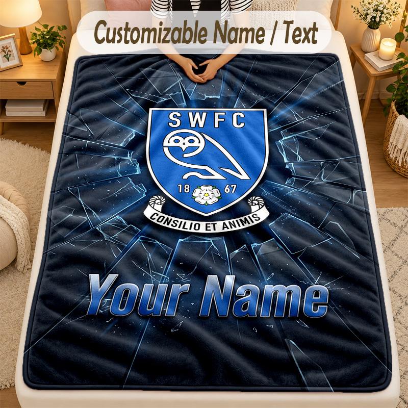 Flannel BlanketSheffield Wednesday FC Custom Name Text Personalized Soft Warm Throw Blanket Home Decor Gift