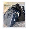 Women's Light Blue Elastic Waist Denim Jeans: Spring/Summer Loose, Slim, Straight, Wide-Leg, Petite, Casual, Comfortable.
