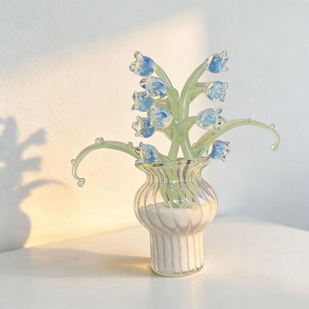 Mini Glass Flower Decor Colored Glaze Simulation Floral Handcrafted Floral Sculpture Gift Handmade Glass Flower Bouquet