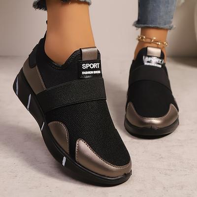 Damen All-Slip-On-Sneakers - Low-Top Rundzehen-Freizeitschuhe mit Obermaterial aus weichem Stoff & gepolsterter PVC-Sohle, leichte bequeme Laufschuhe