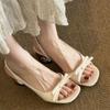 Zijin Home~ Sweet and Gentle Wind Square Head Bow Open-toed High-heeled Sandals Summer New French Sandals Women