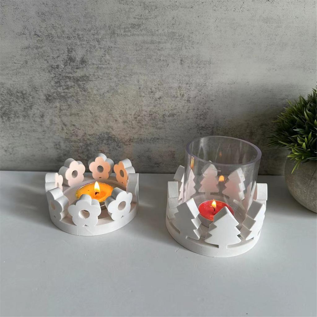 Silicone Tealight Candle Holder Mold Christmas Tree Flower Tealight Candle Bases Silicone Mold for Crafting Projects