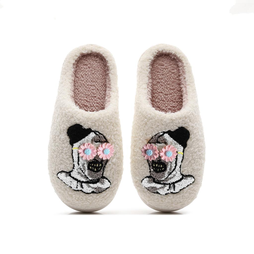Modă Halloween Horror Model Clovn Atlantis Brodat Pluș Acasă Papuci Confortabili cu Blană cu Talpă Groasă, Cadouri Elegante Punk Întunecat