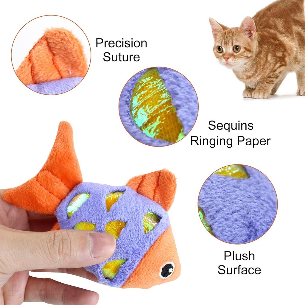 Andiker Cat Catnip Toys, 2pcs Small Cat Fish Toys with Crinkle Shine Ring Paper to Make Sound to Catch Your Cats Eyes and for Your Cats to Chew and