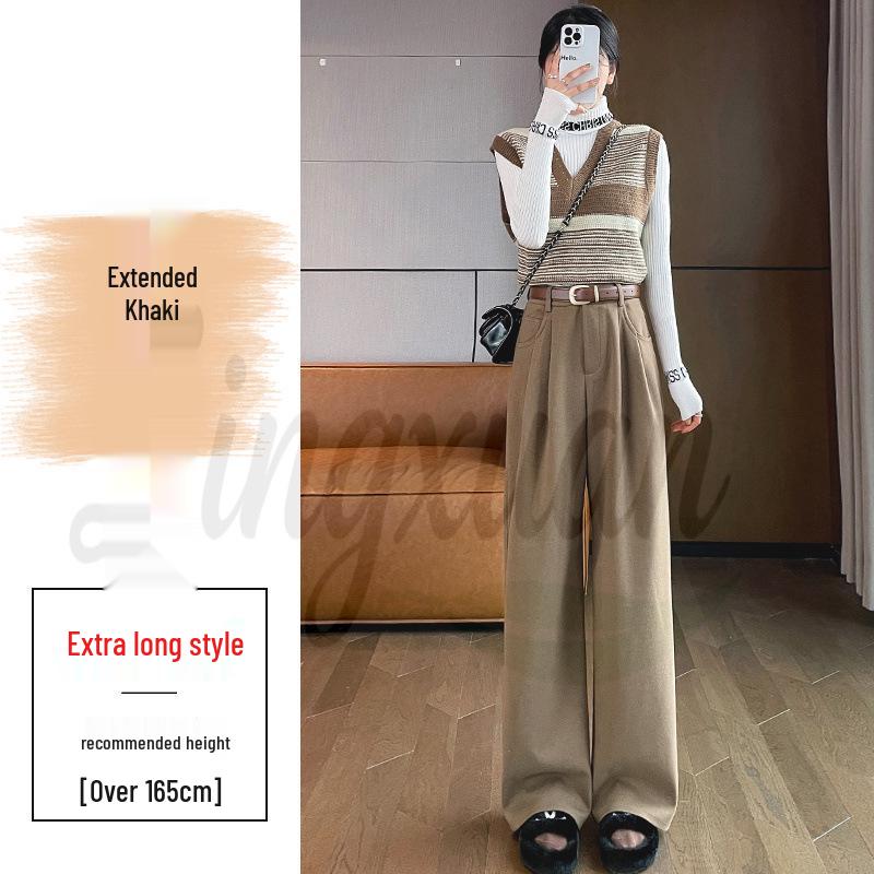 2026 Autumn/Winter Velvet High-Waisted Woolen Wide-Leg Floor-Length Pants for Women