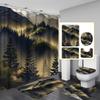 4-teiliges Duschvorhang-Set „Berg im Nebel“ mit rutschfester Badematte, Toilettendeckelbezug, Kontur-Teppich & 12 Haken, Badezimmer-Dekoration