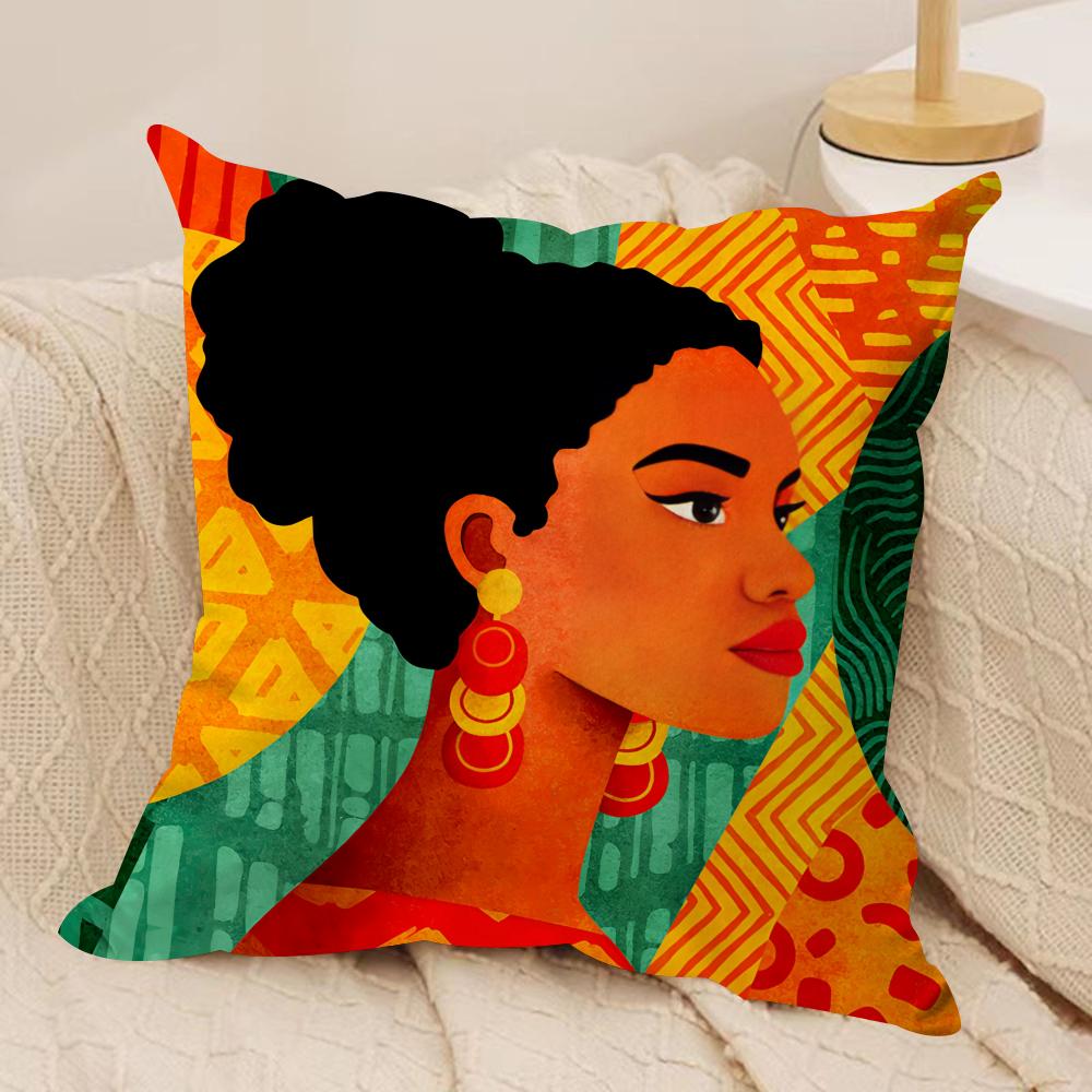 African Black Girls Fashion Cushion Cover Silky Short Plush Invisible Zipper Dustproof Sofa Pillow Case for Home Decor