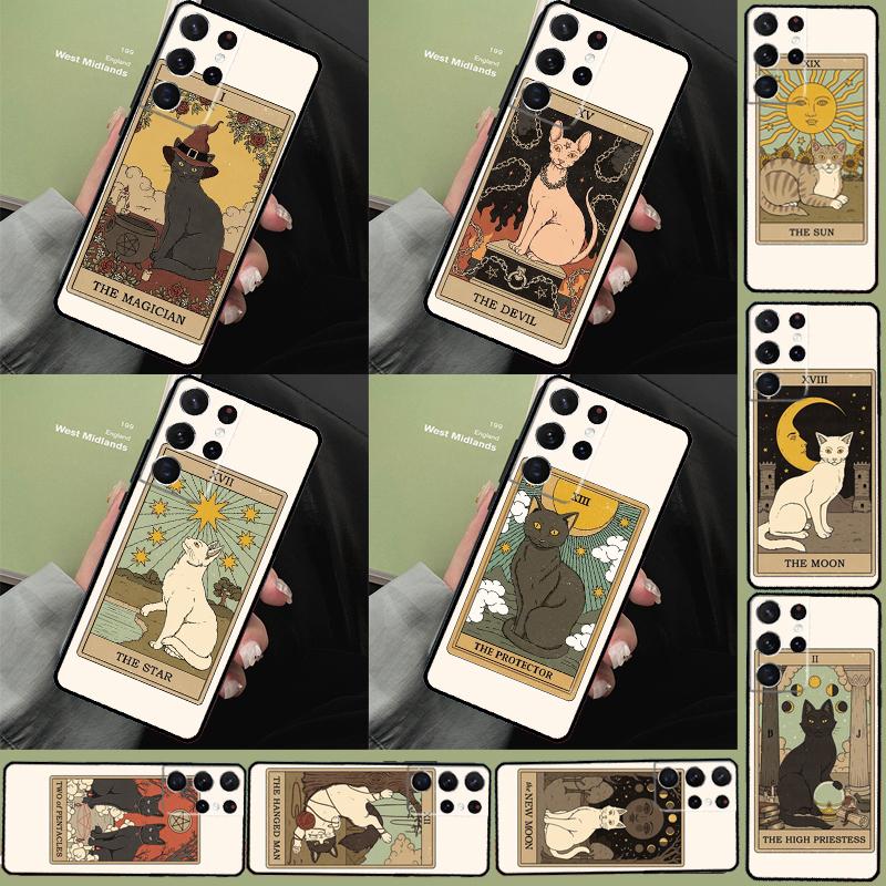 Tarot Card Cute Art Cats Phone Case For Samsung Galaxy S24 Ultra S9 S10 S20 S22 S21 Plus S23 FE S25 Ultra Full Cover