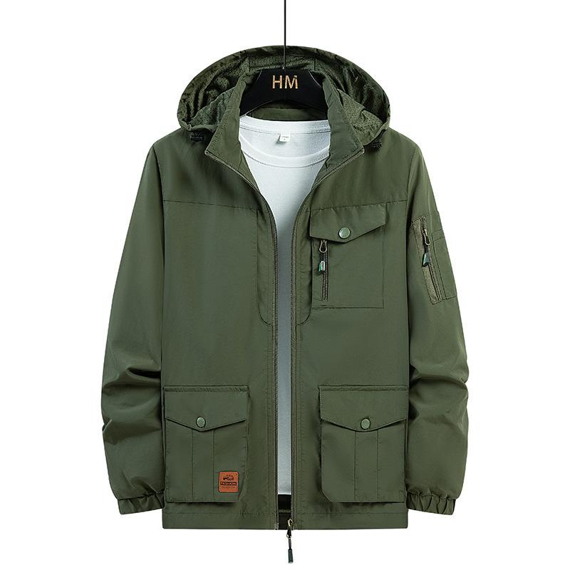 Mens Spring Autumn Outdoor Casual Windproof Baggy Jacket Men Waterproof Detachable Hat Multiple Pockets Trench Coats