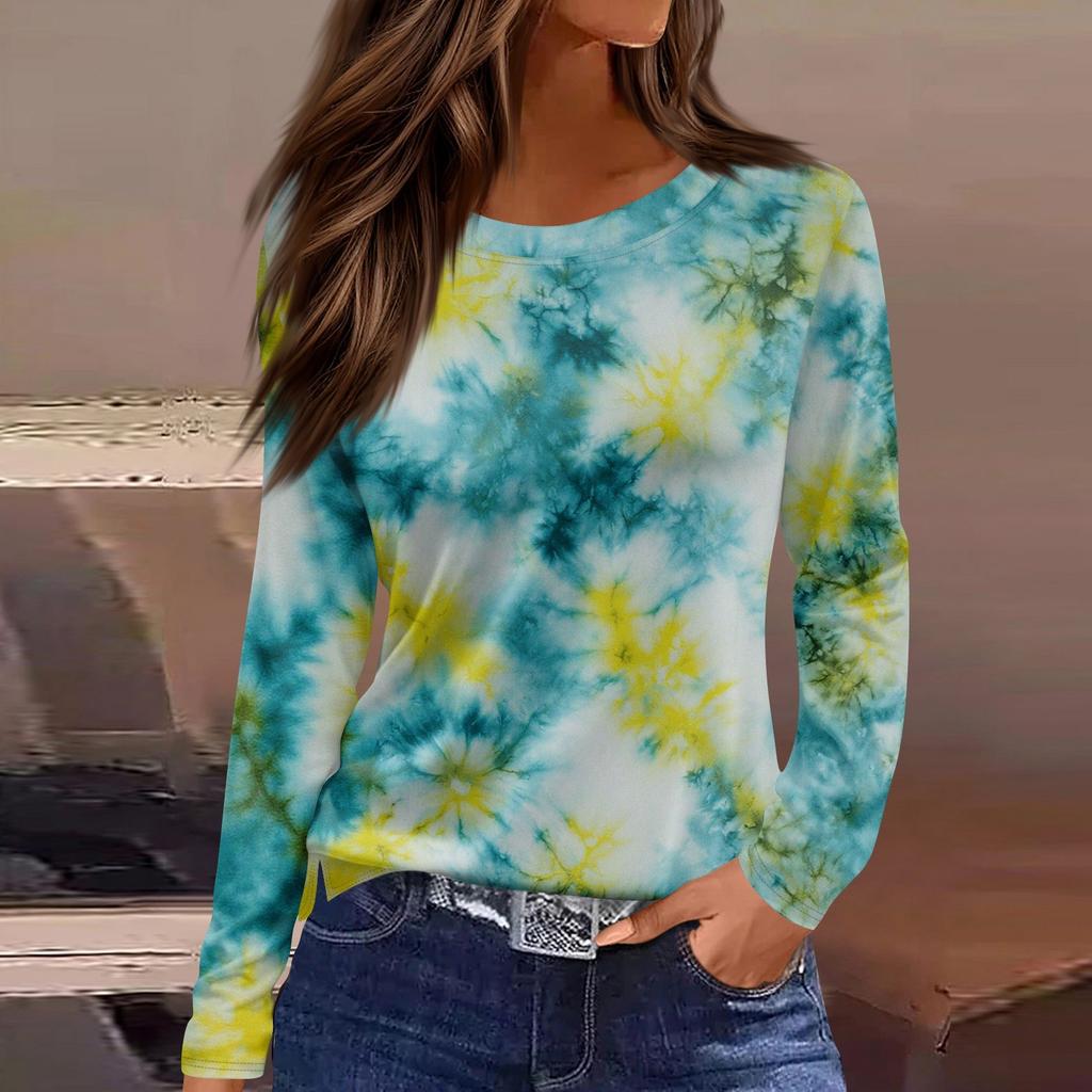 Damski codzienny top z długim rękawem z nadrukiem z okrągłym dekoltem