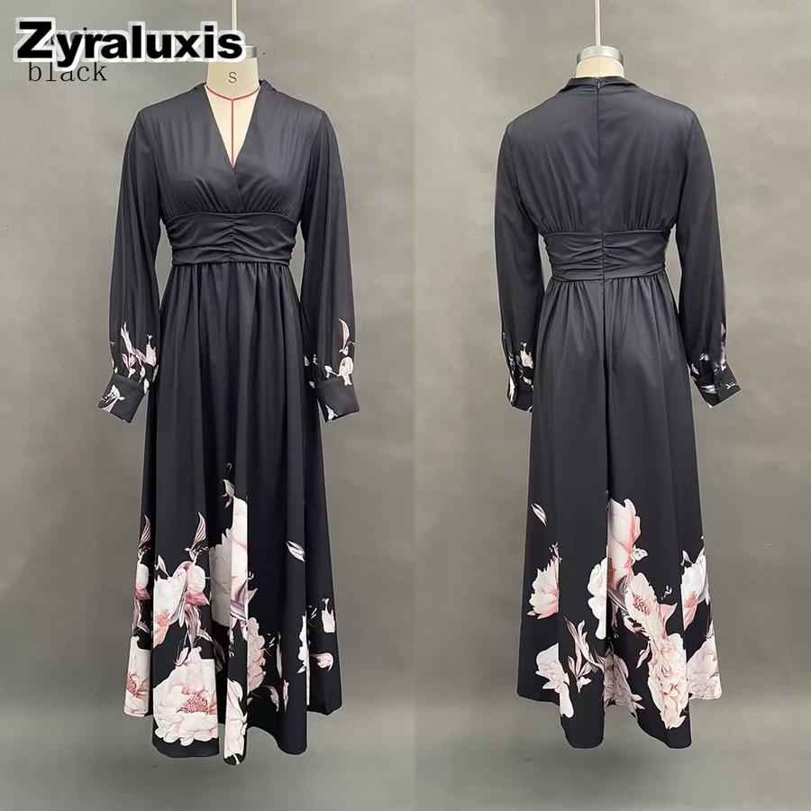 Abito a Maglia Lunga Patchwork Floreale Slim Fit Francese Gonna Maxi Stampata Versatile per Donna
