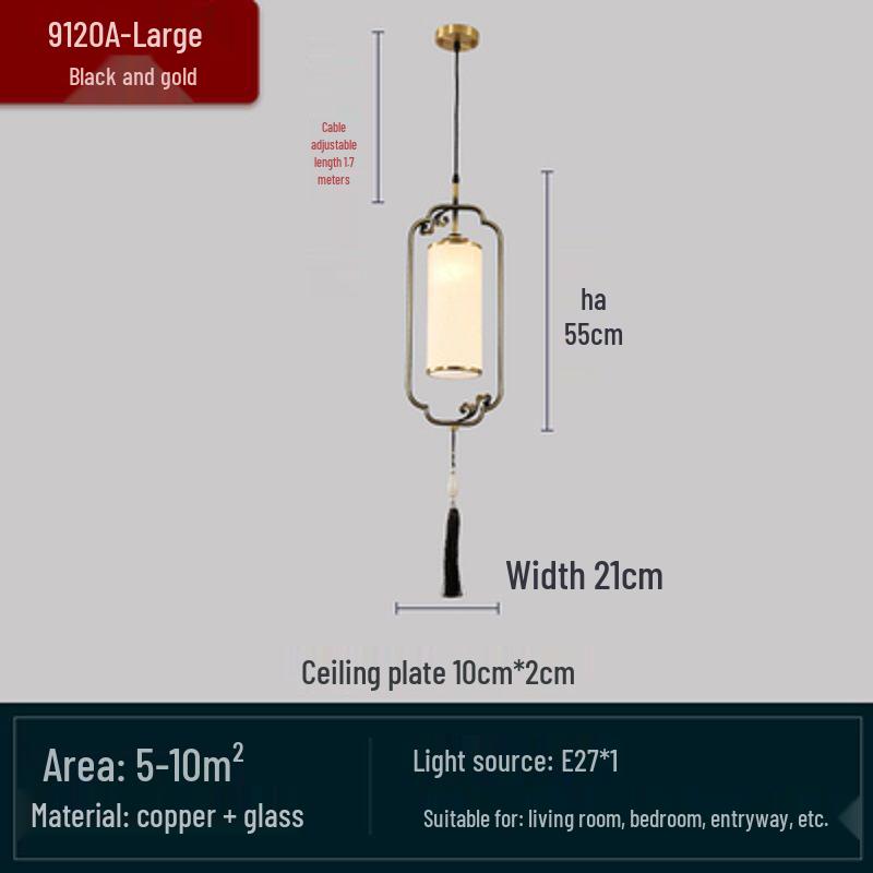 All-Copper Enamel Pendant Light - New Chinese Luxury for Dining, Bar, Aisle, Bedroom, or Tea Room.