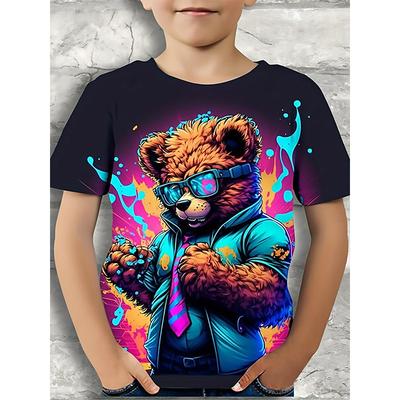 Sommer Rundhals 3D Cartoon Muster Bedrucktes Top Modisches Lässiges Kurzarm Kinder Jungen T-Shirts