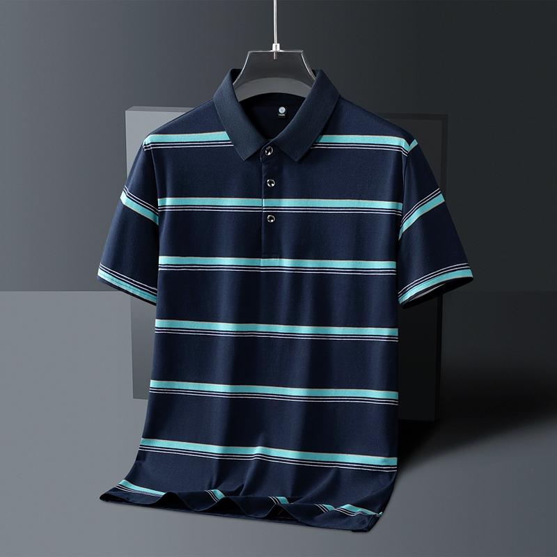Summer Men's Polo Shirt  Pure Cotton Short Sleeved T-shirt  Thin Striped Business Casual Breathable Wrinkle Resistant Top