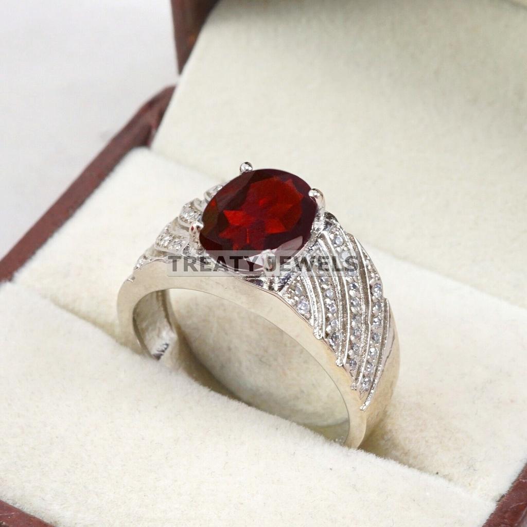 Garnet Oval Cut Gemstone With 925 Sterling Silver Ring For Men's #B110 JL375671450995