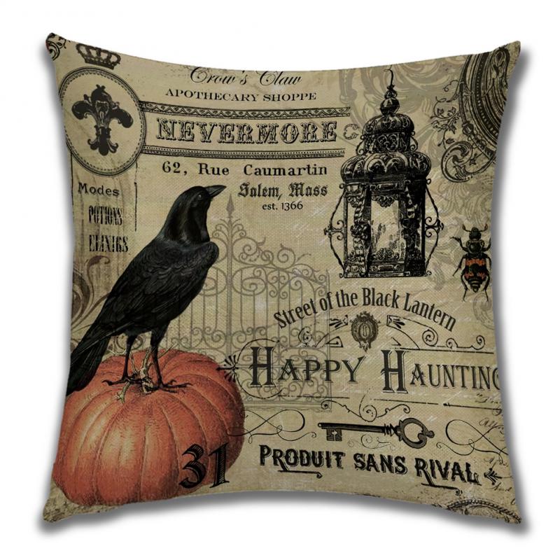 45*45cm Halloween Pillow Cover Cartoon Pumpkin Skull Antasy Witch Castle Flax Sofa Cushion Cover Home Textile Rooms Decorations