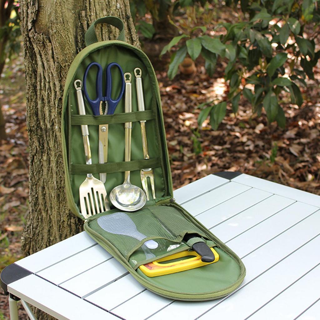 Nice Camping Kitchen Utensil Set with Carrying Bag BBQ Beach Hiking Travel Organizer Storage Pack Cook Gadgets Equipment Gear