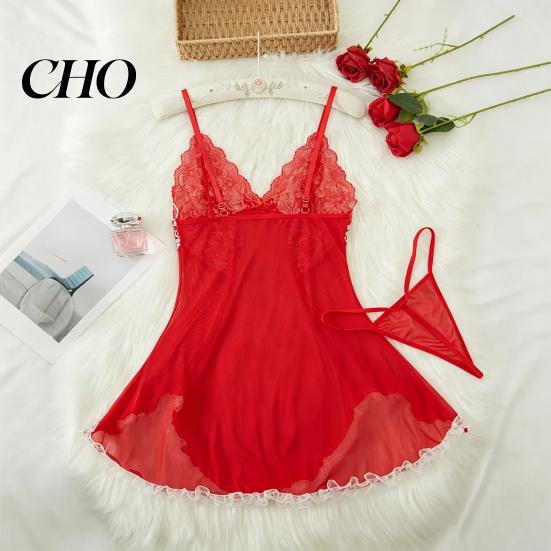 Accattivante Camicia da Notte Taglie Forti Sexy Babydoll per Donna, Scollo a V Pizzo Profondo Camicia da Notte Rete Trasparente Camicia da Notte, Spalline Sottili Chemise Slip Dress