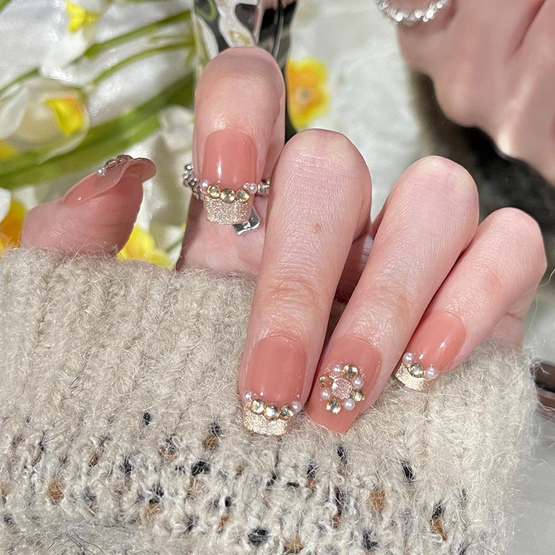 2025 Trendy Cat Eye Pearl French Manicure Stickers - Spicy Girl Handmade Short Nail Tips