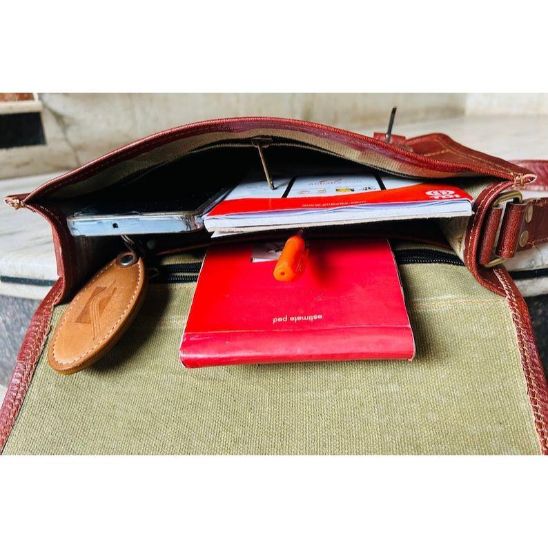 Кожаная сумка-портфель с седельной прострочкой и полосками спереди. 7 x 9 x 2.5 — фото 4