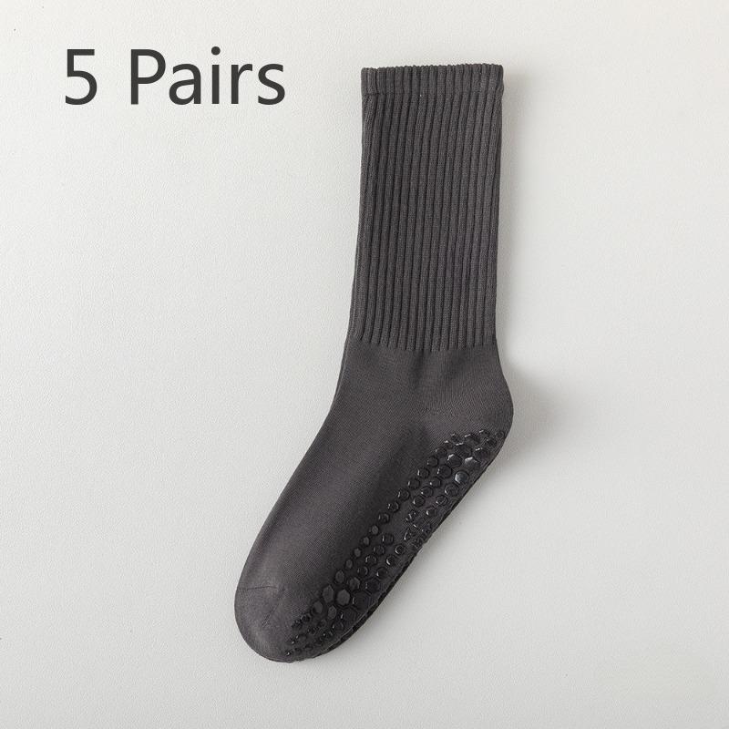 

5 пар профессиональных нескользящих носков для йоги, танцев, фитнеса, пилатеса из хлопка 7A с антибактериальным эффектом, без косточки, женские носки до середины икры для пола 5 pairs темно-серого