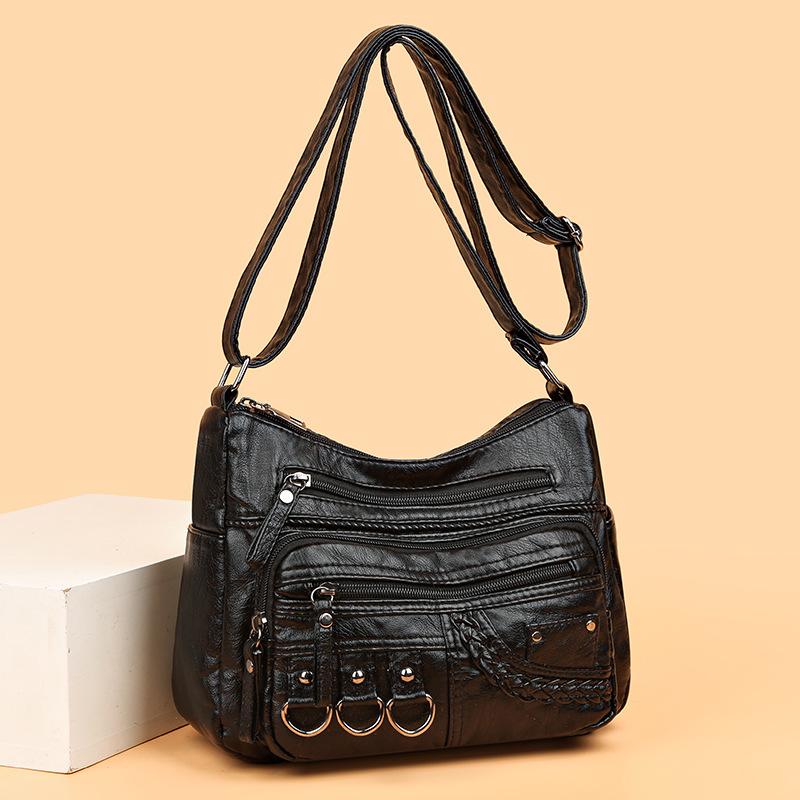 New Fashion Large Space Crossbody Bag Korean Version Simple Atmospheric Multi-layer Soft Leather High-end Mother Bag
