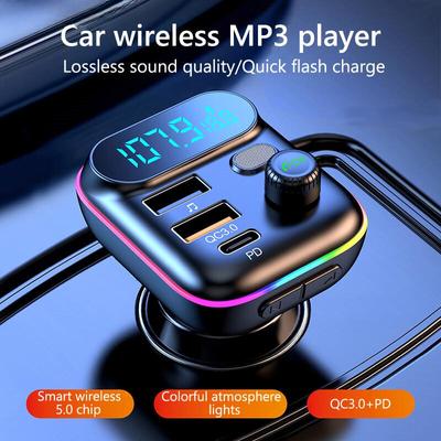 C29 Car FM Transmitter Bluetooth 5.0 Player with Fast Charging, Voice Assistant, Voltage Detection for 12V/24V Vehicles