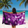 Romantisches Lila Herz Mikrofaser Strandtuch 2D Flach Gedruckt Wasserdicht Sandfest Reise Badetuch Für Meeresurlaub Sonnenbad