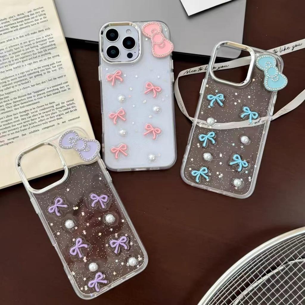 Pearl Bow Phone Case for IPhone17pro Glitter Powder for Apple 16 Transparent Women's Creative 15 Exquisite