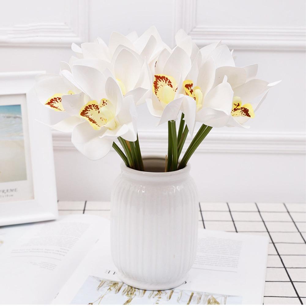 Iron Wire Stem Faux Orchid Decor 3D Printed Silk Orchid Decorations Home Decor