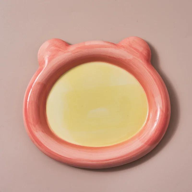Korean Plate Cartoon Dessert Plates Cute Ceramic Dinner Dishes Hand painted Flat Breakfast Salad Fruit Tray Dishes and Plates