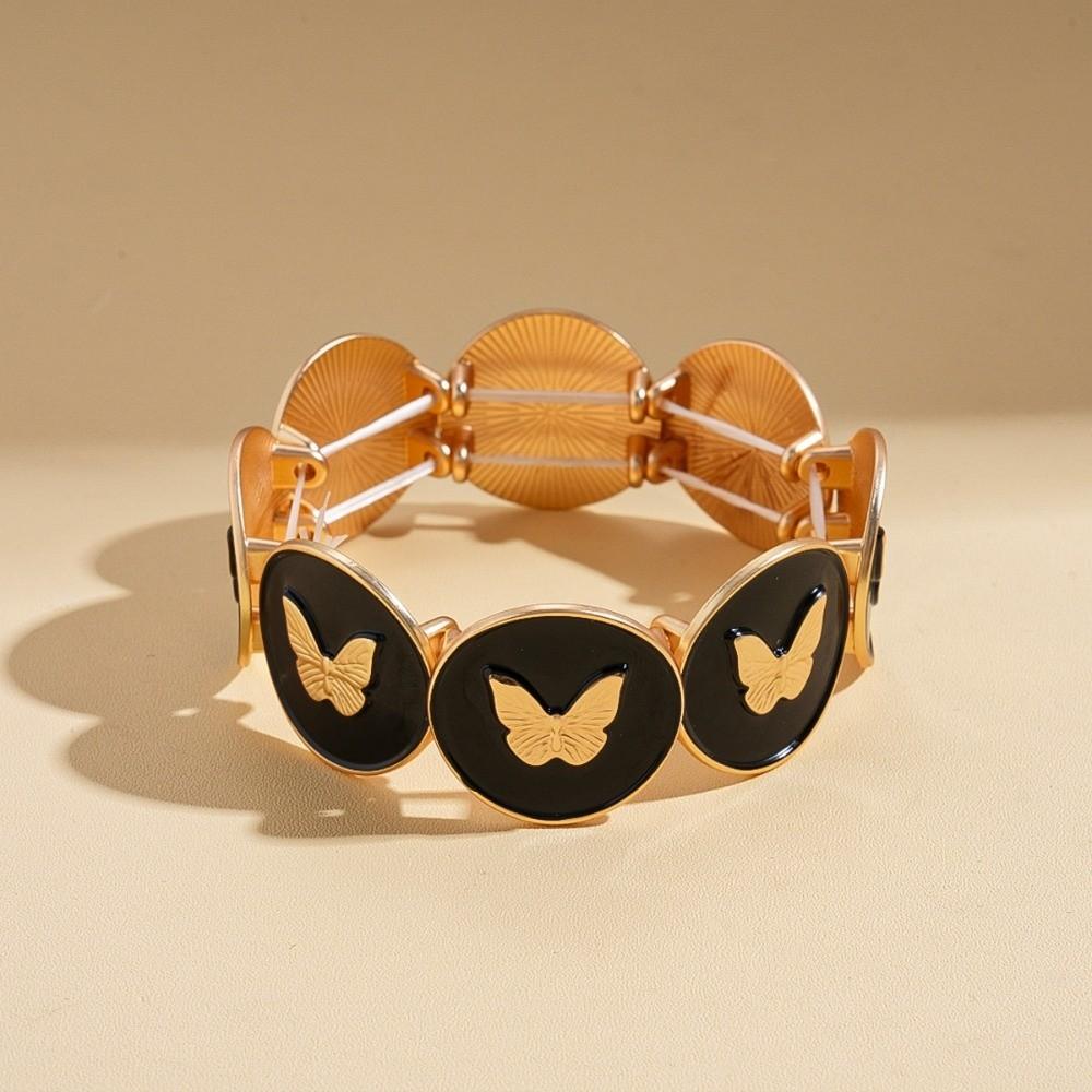 Luxury Jewelry Retro Drip Oil Bracelet Elastic Rope Geometry Hand Ring Wide Metal Bangles Party