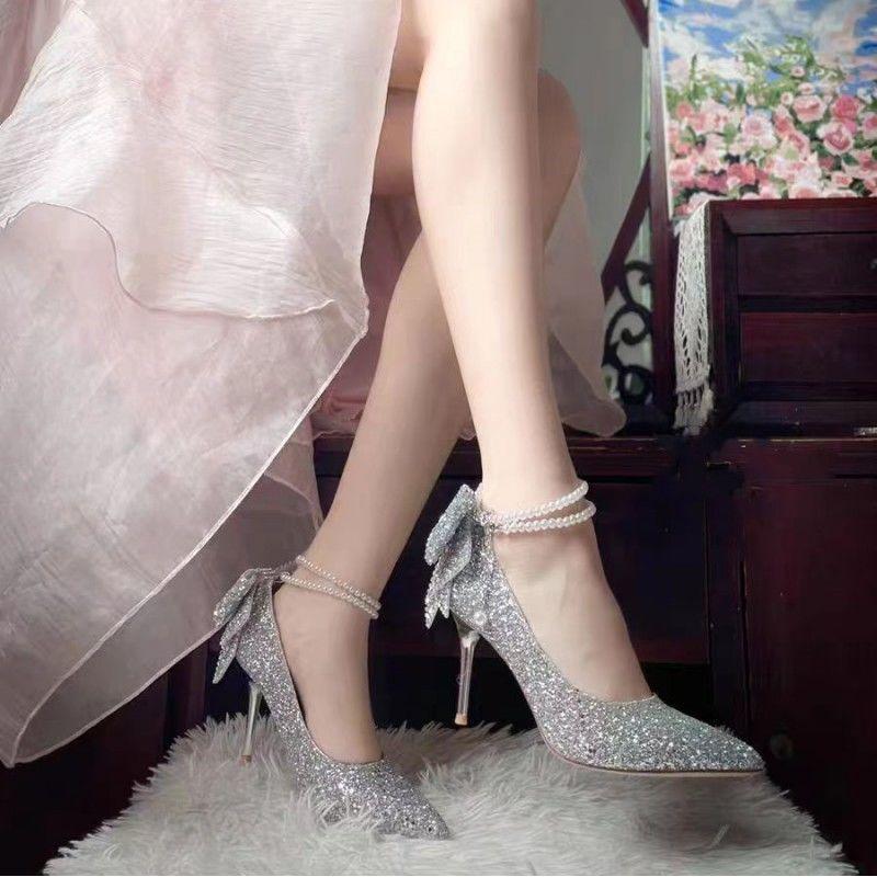 High-heeled Women's New Crystal Shuohuo Wedding Shoes for Brides