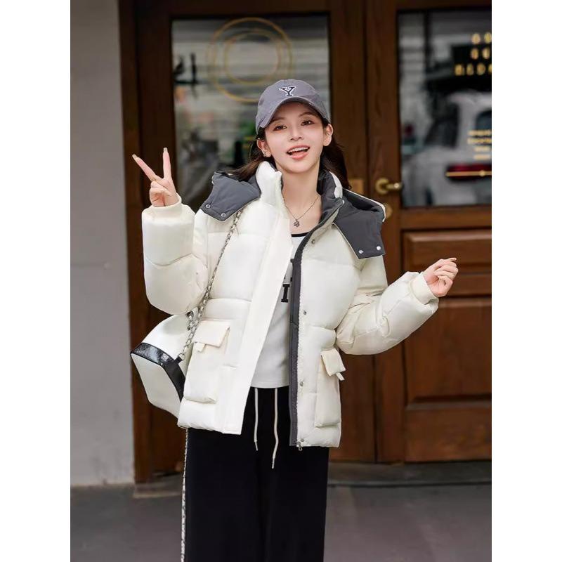 Contrast color cotton-padded clothes Women's short loose student bread clothes Winter new hooded cotton-padded jacket Girlfriend cotton-padded clothes