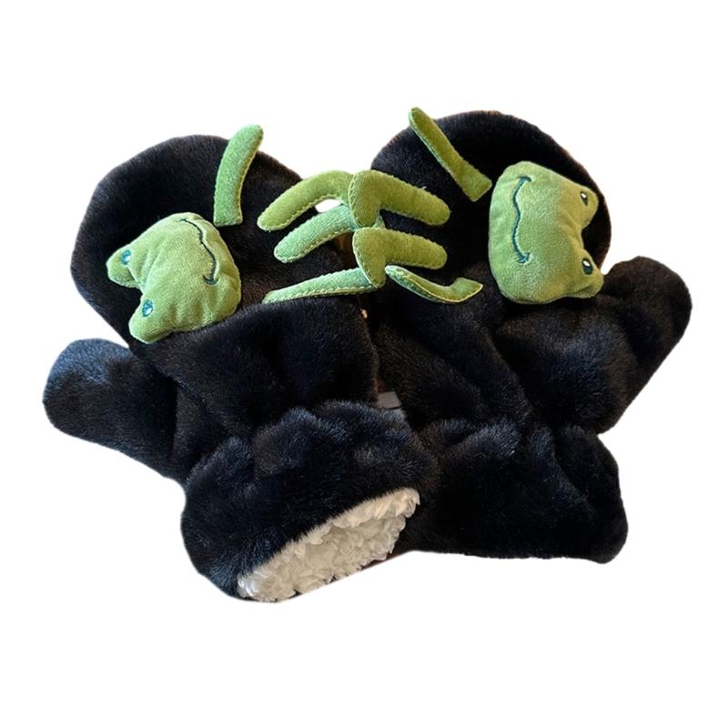 

Thermal Gloves Warm Soft Thick Plush Full Finger Lovely Animal Star Frogs Capybara Bowknot for Children Teens Mitten