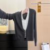 Early Autumn Women's Fake Two Fashionable and Comfortable Contrasting Color Knitted Cardigan Tops