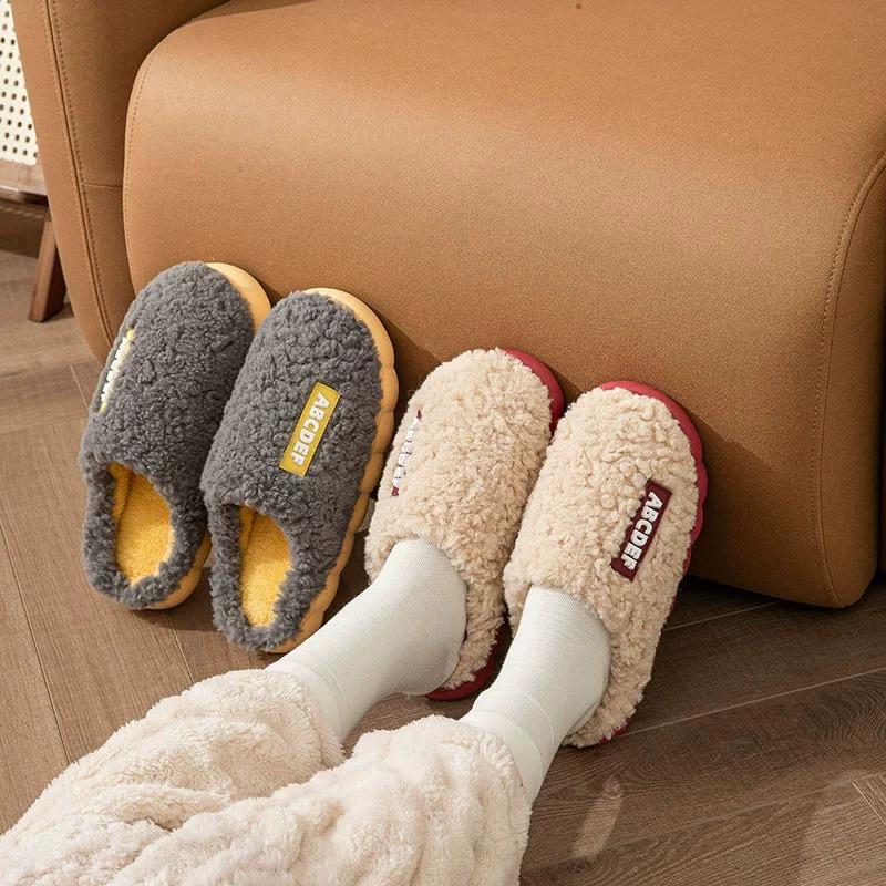 2024 Dámské podzimní/zimní pantofle s tlustou podrážkou, plyšové, bavlněné, pro domov
