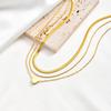 French Chic Layered Stainless Steel Necklace Set for Women, Gold Plated Snake Heart Chain 3-in-1 Tarnish Free Jewelry
