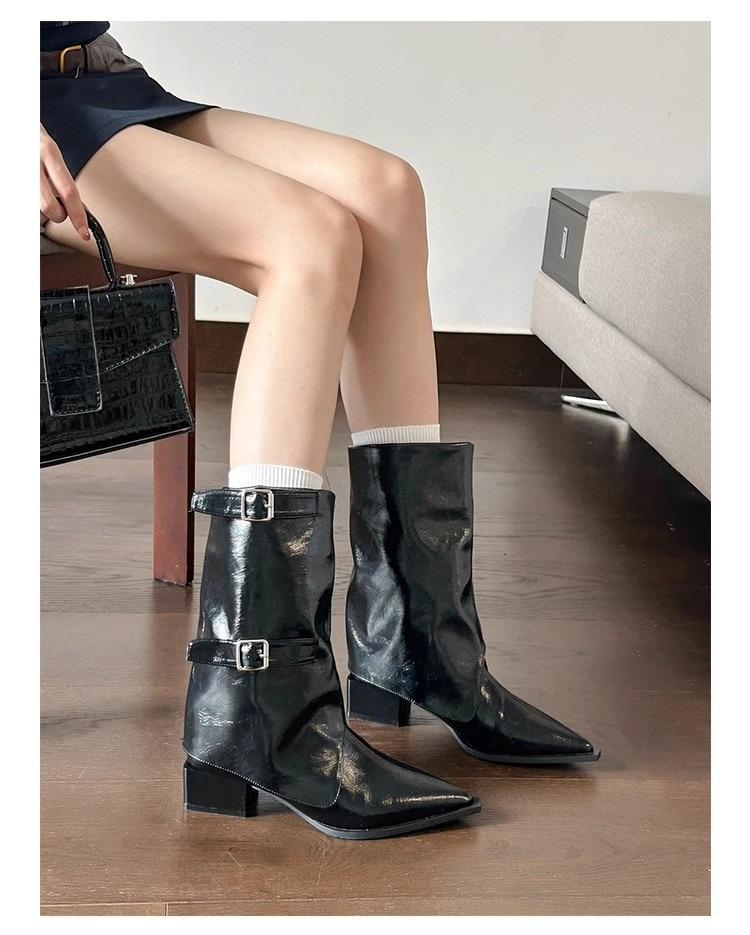 

Модные ботильоны с острым носком и широким голенищем для женской моды и ощущения высокого класса, ботильоны средней длины на толстом каблуке 40 чёрный